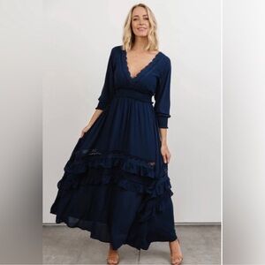 Baltic Born Pippa Ruffle Maxi Dress - Navy Blue - Like New, Worn Once